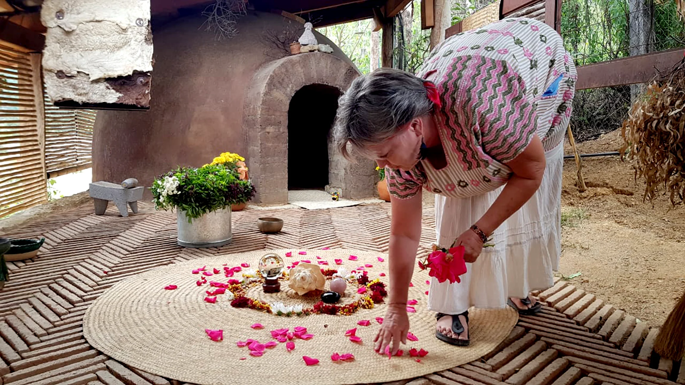 Claudia preparing the Temazcal ceremony at Rancho Media Luna-2