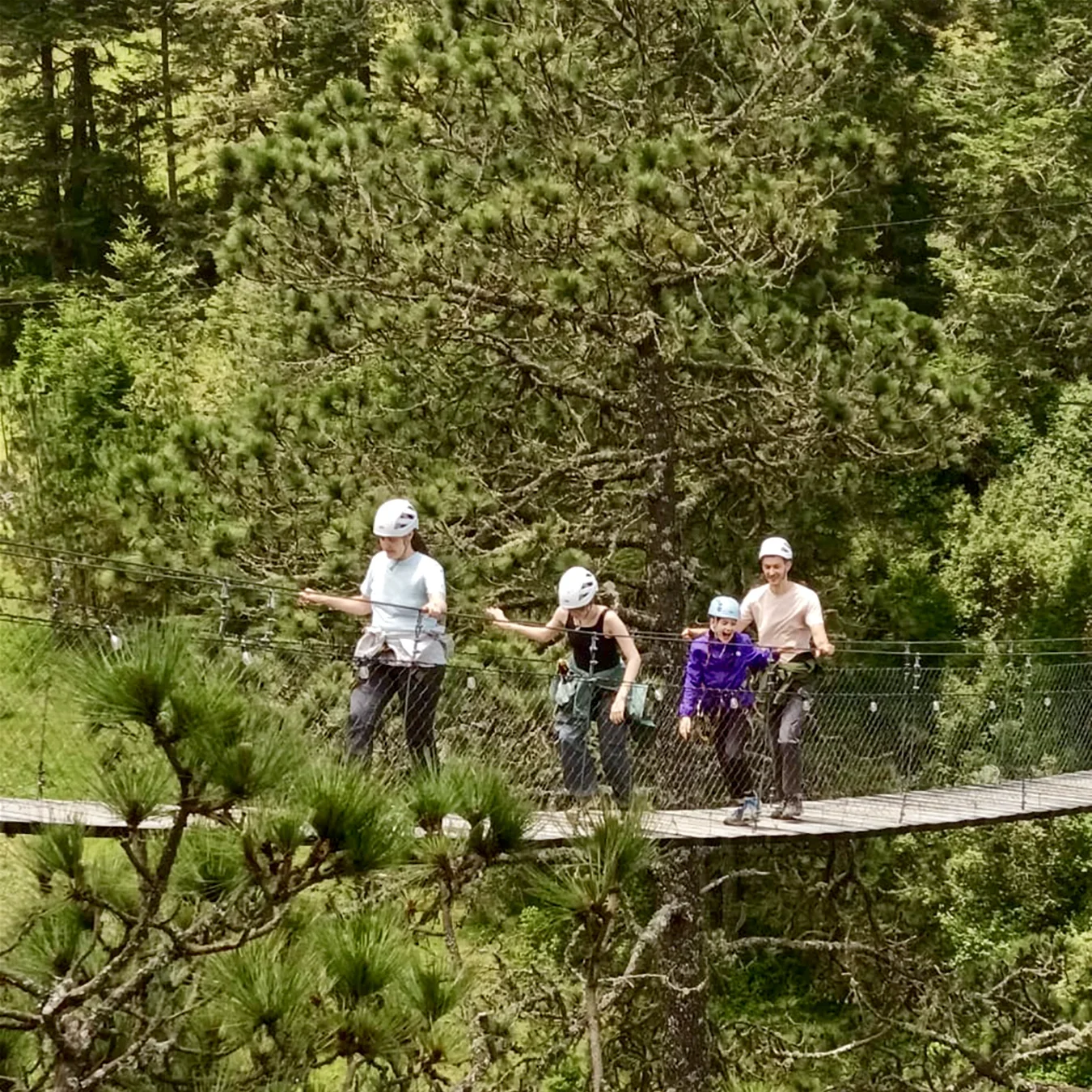 Passing on the hanging bridge in Benito Juarez/Pueblos Mancomunados